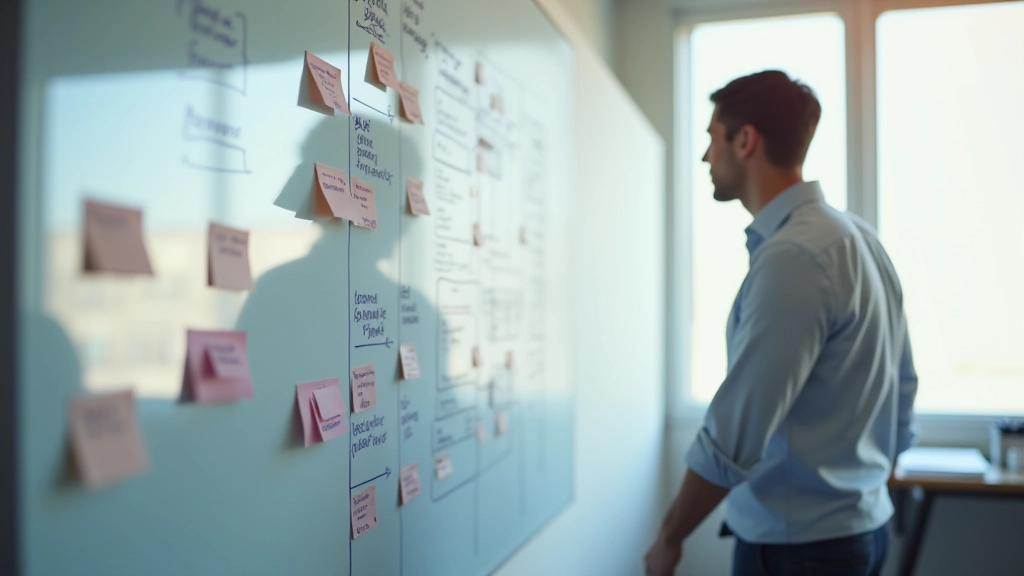 Technical SEO professional analyzing site structure diagram and internal linking architecture on whiteboard