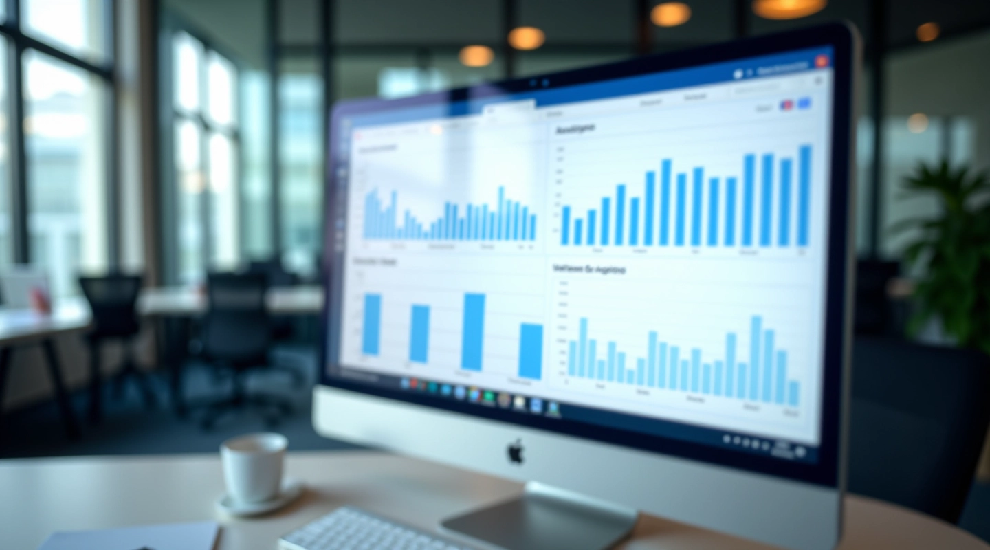 Website analytics dashboard with crawl data on computer monitor in office setting